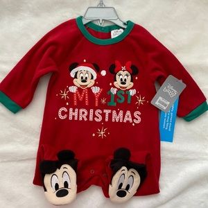 Mickey and Minnie My First Christmas Fleece Sleeper NWT